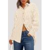 imagePRETTYGARDEN Womens Striped Button Down Shirt Spring 2025 Oversized Collared Long Sleeve Office Work Blouses TopsApricot