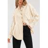 imagePRETTYGARDEN Womens Striped Button Down Shirt Spring 2025 Oversized Collared Long Sleeve Office Work Blouses TopsApricot