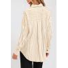imagePRETTYGARDEN Womens Striped Button Down Shirt Spring 2025 Oversized Collared Long Sleeve Office Work Blouses TopsApricot