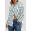 imagePRETTYGARDEN Womens Striped Button Down Shirt Spring 2025 Oversized Collared Long Sleeve Office Work Blouses TopsGreen