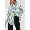 imagePRETTYGARDEN Womens Striped Button Down Shirt Spring 2025 Oversized Collared Long Sleeve Office Work Blouses TopsGreen