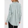 imagePRETTYGARDEN Womens Striped Button Down Shirt Spring 2025 Oversized Collared Long Sleeve Office Work Blouses TopsGreen