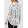 imagePRETTYGARDEN Womens Striped Button Down Shirt Spring 2025 Oversized Collared Long Sleeve Office Work Blouses TopsGrey