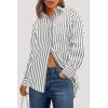 imagePRETTYGARDEN Womens Striped Button Down Shirt Spring 2025 Oversized Collared Long Sleeve Office Work Blouses TopsGrey