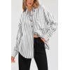imagePRETTYGARDEN Womens Striped Button Down Shirt Spring 2025 Oversized Collared Long Sleeve Office Work Blouses TopsGrey