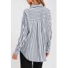 imagePRETTYGARDEN Womens Striped Button Down Shirt Spring 2025 Oversized Collared Long Sleeve Office Work Blouses TopsNavy