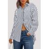 imagePRETTYGARDEN Womens Striped Button Down Shirt Spring 2025 Oversized Collared Long Sleeve Office Work Blouses TopsNavy