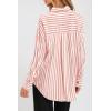 imagePRETTYGARDEN Womens Striped Button Down Shirt Spring 2025 Oversized Collared Long Sleeve Office Work Blouses TopsRed