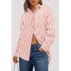 imagePRETTYGARDEN Womens Striped Button Down Shirt Spring 2025 Oversized Collared Long Sleeve Office Work Blouses TopsRed