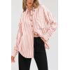 imagePRETTYGARDEN Womens Striped Button Down Shirt Spring 2025 Oversized Collared Long Sleeve Office Work Blouses TopsRed