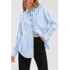 imagePRETTYGARDEN Womens Striped Button Down Shirt Spring 2025 Oversized Collared Long Sleeve Office Work Blouses TopsSky Blue