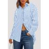 imagePRETTYGARDEN Womens Striped Button Down Shirt Spring 2025 Oversized Collared Long Sleeve Office Work Blouses TopsSky Blue