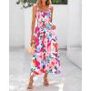imagePRETTYGARDEN Womens Summer Dresses 2025 Casual Spaghetti Strap Ruffle Smocked Flowy Floral Print Maxi Dress with PocketsApricot Rose Red Flower