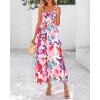imagePRETTYGARDEN Womens Summer Dresses 2025 Casual Spaghetti Strap Ruffle Smocked Flowy Floral Print Maxi Dress with PocketsApricot Rose Red Flower