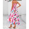 imagePRETTYGARDEN Womens Summer Dresses 2025 Casual Spaghetti Strap Ruffle Smocked Flowy Floral Print Maxi Dress with PocketsApricot Rose Red Flower
