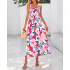 imagePRETTYGARDEN Womens Summer Dresses 2025 Casual Spaghetti Strap Ruffle Smocked Flowy Floral Print Maxi Dress with PocketsApricot Rose Red Flower