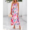 imagePRETTYGARDEN Womens Summer Dresses 2025 Casual Spaghetti Strap Ruffle Smocked Flowy Floral Print Maxi Dress with PocketsApricot Rose Red Flower