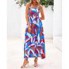 imagePRETTYGARDEN Womens Summer Dresses 2025 Casual Spaghetti Strap Ruffle Smocked Flowy Floral Print Maxi Dress with PocketsFloral Blue Multicolored