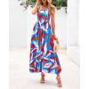 imagePRETTYGARDEN Womens Summer Dresses 2025 Casual Spaghetti Strap Ruffle Smocked Flowy Floral Print Maxi Dress with PocketsFloral Blue Multicolored