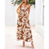 imagePRETTYGARDEN Womens Summer Dresses 2025 Casual Spaghetti Strap Ruffle Smocked Flowy Floral Print Maxi Dress with PocketsKhaki