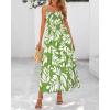 imagePRETTYGARDEN Womens Summer Dresses 2025 Casual Spaghetti Strap Ruffle Smocked Flowy Floral Print Maxi Dress with PocketsLeaves Light Green