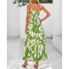 imagePRETTYGARDEN Womens Summer Dresses 2025 Casual Spaghetti Strap Ruffle Smocked Flowy Floral Print Maxi Dress with PocketsLeaves Light Green
