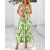 imagePRETTYGARDEN Womens Summer Dresses 2025 Casual Spaghetti Strap Ruffle Smocked Flowy Floral Print Maxi Dress with PocketsLeaves Light Green