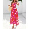 imagePRETTYGARDEN Womens Summer Dresses 2025 Casual Spaghetti Strap Ruffle Smocked Flowy Floral Print Maxi Dress with PocketsRose Red Orange Floral