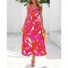 imagePRETTYGARDEN Womens Summer Dresses 2025 Casual Spaghetti Strap Ruffle Smocked Flowy Floral Print Maxi Dress with PocketsRose Red Orange Floral