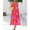 imagePRETTYGARDEN Womens Summer Dresses 2025 Casual Spaghetti Strap Ruffle Smocked Flowy Floral Print Maxi Dress with PocketsRose Red Orange Floral