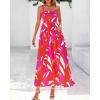 imagePRETTYGARDEN Womens Summer Dresses 2025 Casual Spaghetti Strap Ruffle Smocked Flowy Floral Print Maxi Dress with PocketsRose Red Orange Floral