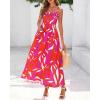 imagePRETTYGARDEN Womens Summer Dresses 2025 Casual Spaghetti Strap Ruffle Smocked Flowy Floral Print Maxi Dress with PocketsRose Red Orange Floral