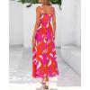 imagePRETTYGARDEN Womens Summer Dresses 2025 Casual Spaghetti Strap Ruffle Smocked Flowy Floral Print Maxi Dress with PocketsRose Red Orange Floral