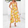 imagePRETTYGARDEN Womens Summer Dresses 2025 Casual Spaghetti Strap Ruffle Smocked Flowy Floral Print Maxi Dress with PocketsWhite Yellow Flower