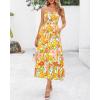 imagePRETTYGARDEN Womens Summer Dresses 2025 Casual Spaghetti Strap Ruffle Smocked Flowy Floral Print Maxi Dress with PocketsWhite Yellow Flower
