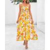 imagePRETTYGARDEN Womens Summer Dresses 2025 Casual Spaghetti Strap Ruffle Smocked Flowy Floral Print Maxi Dress with PocketsWhite Yellow Flower
