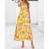imagePRETTYGARDEN Womens Summer Dresses 2025 Casual Spaghetti Strap Ruffle Smocked Flowy Floral Print Maxi Dress with PocketsWhite Yellow Flower