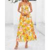 imagePRETTYGARDEN Womens Summer Dresses 2025 Casual Spaghetti Strap Ruffle Smocked Flowy Floral Print Maxi Dress with PocketsWhite Yellow Flower