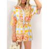 imagePRETTYGARDEN Womens Summer Short Rompers 2025 Beach Vacation Clothes Boho Floral Print Short Sleeves JumpsuitsMulticolored Flower