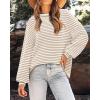 imagePRETTYGARDEN Womens Sweaters 2025 Puffy Long Sleeve Crewneck Soft Loose Pullover Tops Chunky Knitted Striped SweaterStriped Khaki