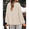 imagePRETTYGARDEN Womens Sweaters 2025 Puffy Long Sleeve Crewneck Soft Loose Pullover Tops Chunky Knitted Striped SweaterStriped Khaki