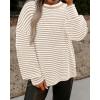 imagePRETTYGARDEN Womens Sweaters 2025 Puffy Long Sleeve Crewneck Soft Loose Pullover Tops Chunky Knitted Striped SweaterStriped Khaki