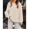 imagePRETTYGARDEN Womens Sweaters 2025 Puffy Long Sleeve Crewneck Soft Loose Pullover Tops Chunky Knitted Striped SweaterStriped Khaki