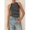 imagePRETTYGARDEN Womens Tops Dressy Casual Halter Neck Going Out Tank Tops for Women 2025 Slim Fit Ribbed Striped Summer TanksBlack