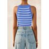 imagePRETTYGARDEN Womens Tops Dressy Casual Halter Neck Going Out Tank Tops for Women 2025 Slim Fit Ribbed Striped Summer TanksBlue