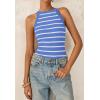imagePRETTYGARDEN Womens Tops Dressy Casual Halter Neck Going Out Tank Tops for Women 2025 Slim Fit Ribbed Striped Summer TanksBlue