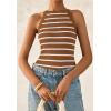 imagePRETTYGARDEN Womens Tops Dressy Casual Halter Neck Going Out Tank Tops for Women 2025 Slim Fit Ribbed Striped Summer TanksCoffee