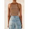imagePRETTYGARDEN Womens Tops Dressy Casual Halter Neck Going Out Tank Tops for Women 2025 Slim Fit Ribbed Striped Summer TanksCoffee