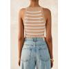 imagePRETTYGARDEN Womens Tops Dressy Casual Halter Neck Going Out Tank Tops for Women 2025 Slim Fit Ribbed Striped Summer TanksLight Khaki