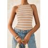 imagePRETTYGARDEN Womens Tops Dressy Casual Halter Neck Going Out Tank Tops for Women 2025 Slim Fit Ribbed Striped Summer TanksLight Khaki